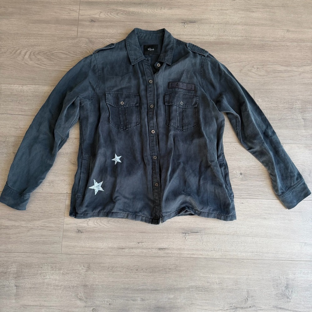 EUC Rails Kato Military Shirt Jacket in charcoal with a star print - size large
